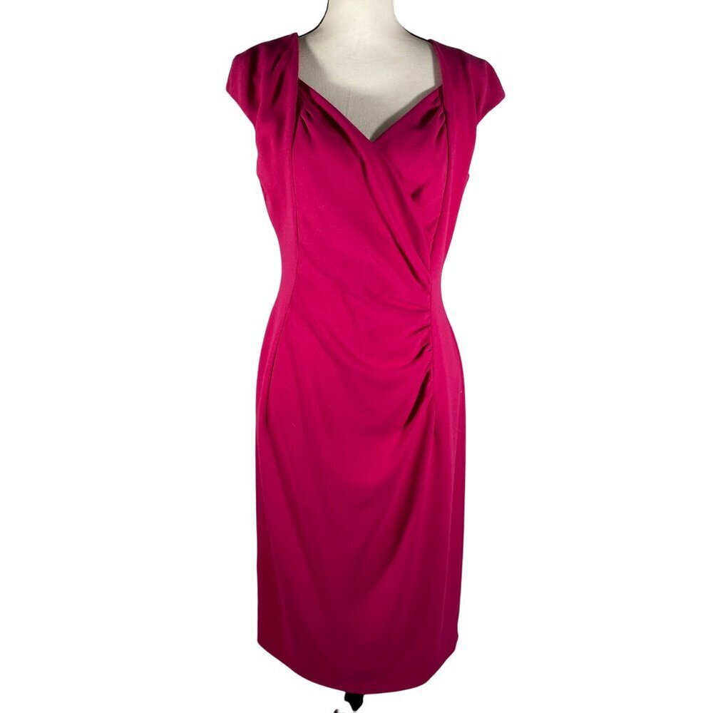 L.K.Bennett elegant faux wrap ruched sheath dress raspberry pink women’s 8